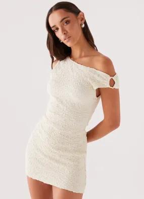 Flexible Waistband Farah Off Shoulder Mini Dress - White