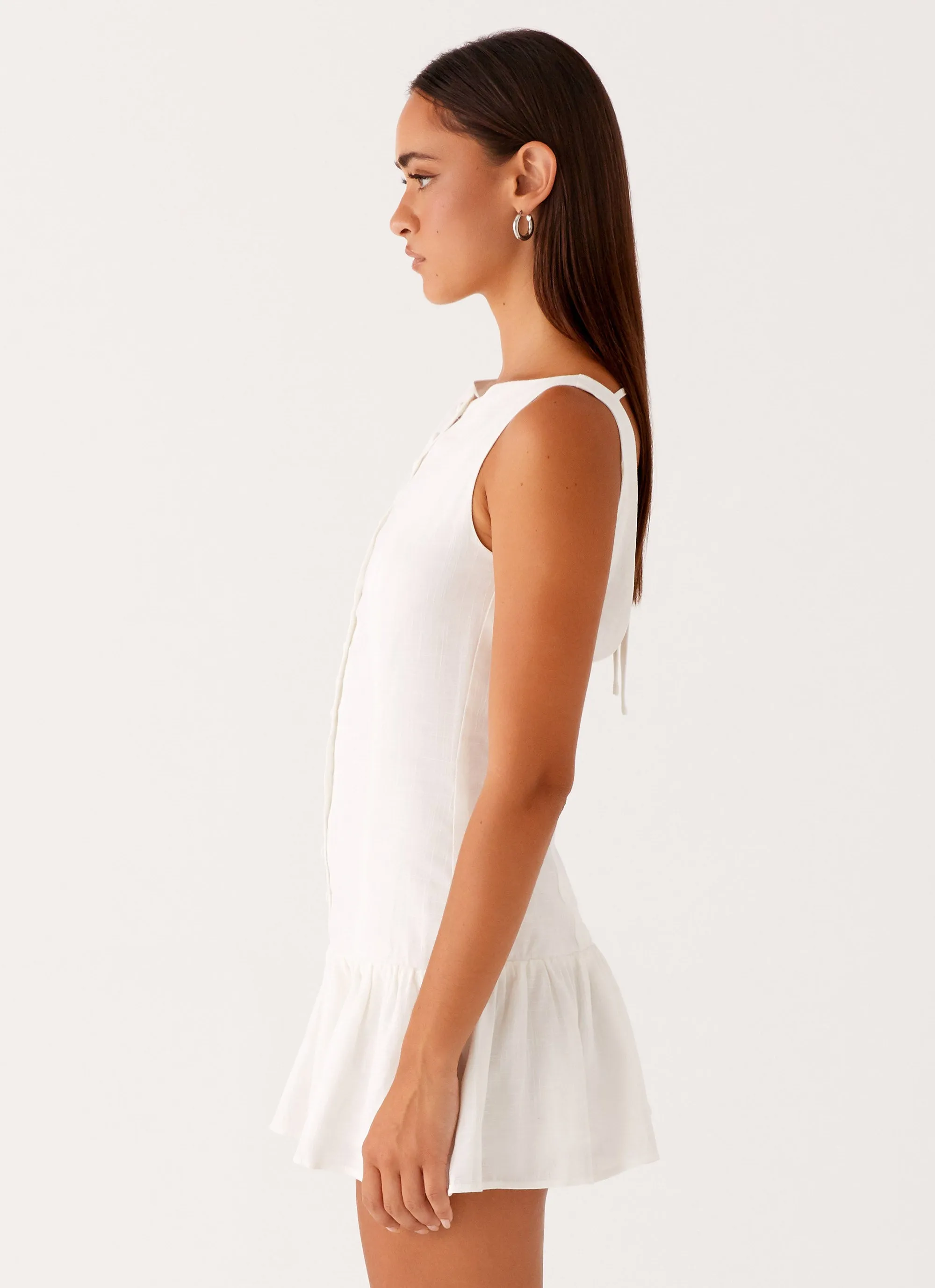 Meggie Linen Mini Dress - White Easy Care Clean Fit