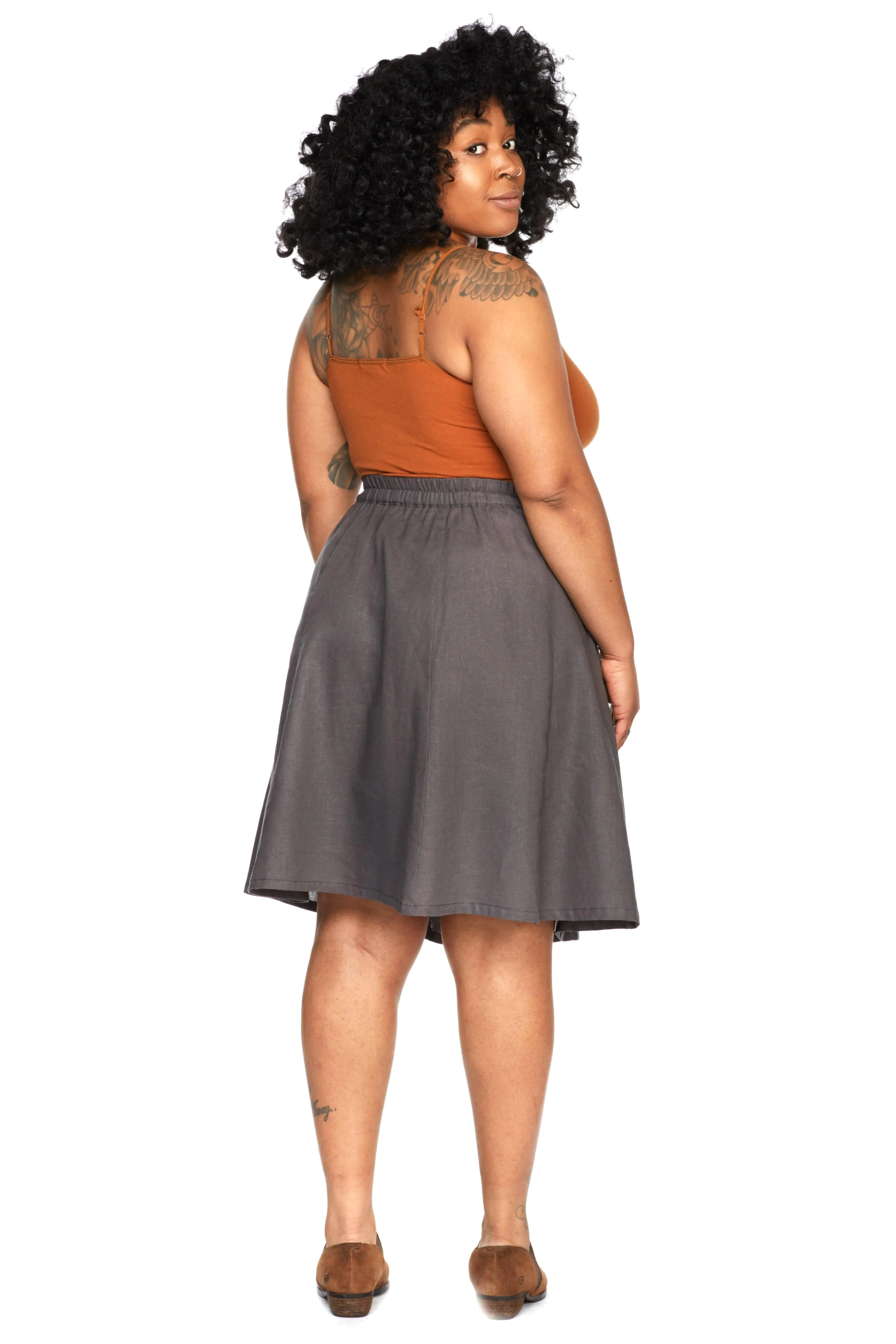 Bae Skirt in Charcoal Linen ReinforcedStitching Trendy Comfort