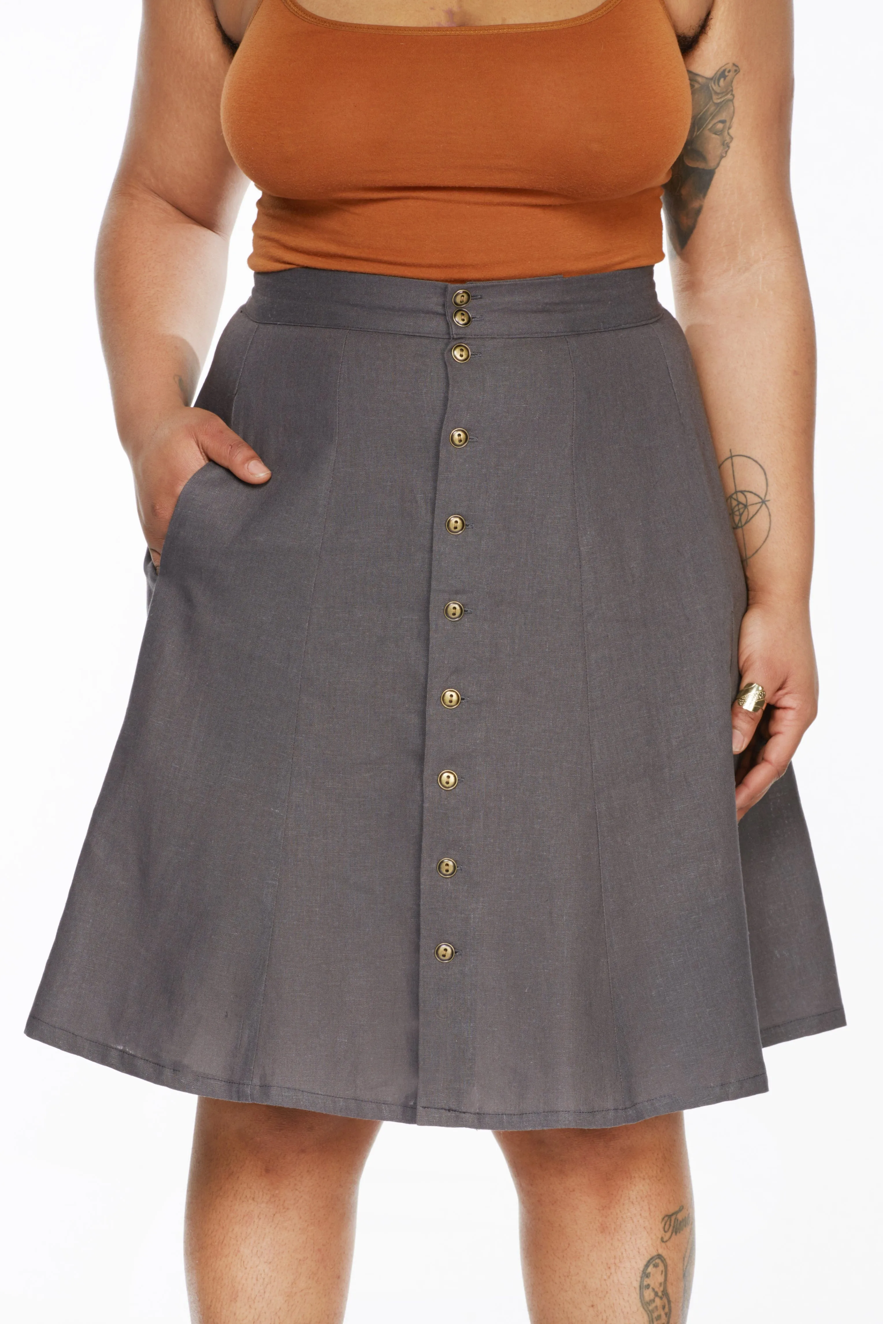 Roomy Fit Bae Skirt in Charcoal Linen