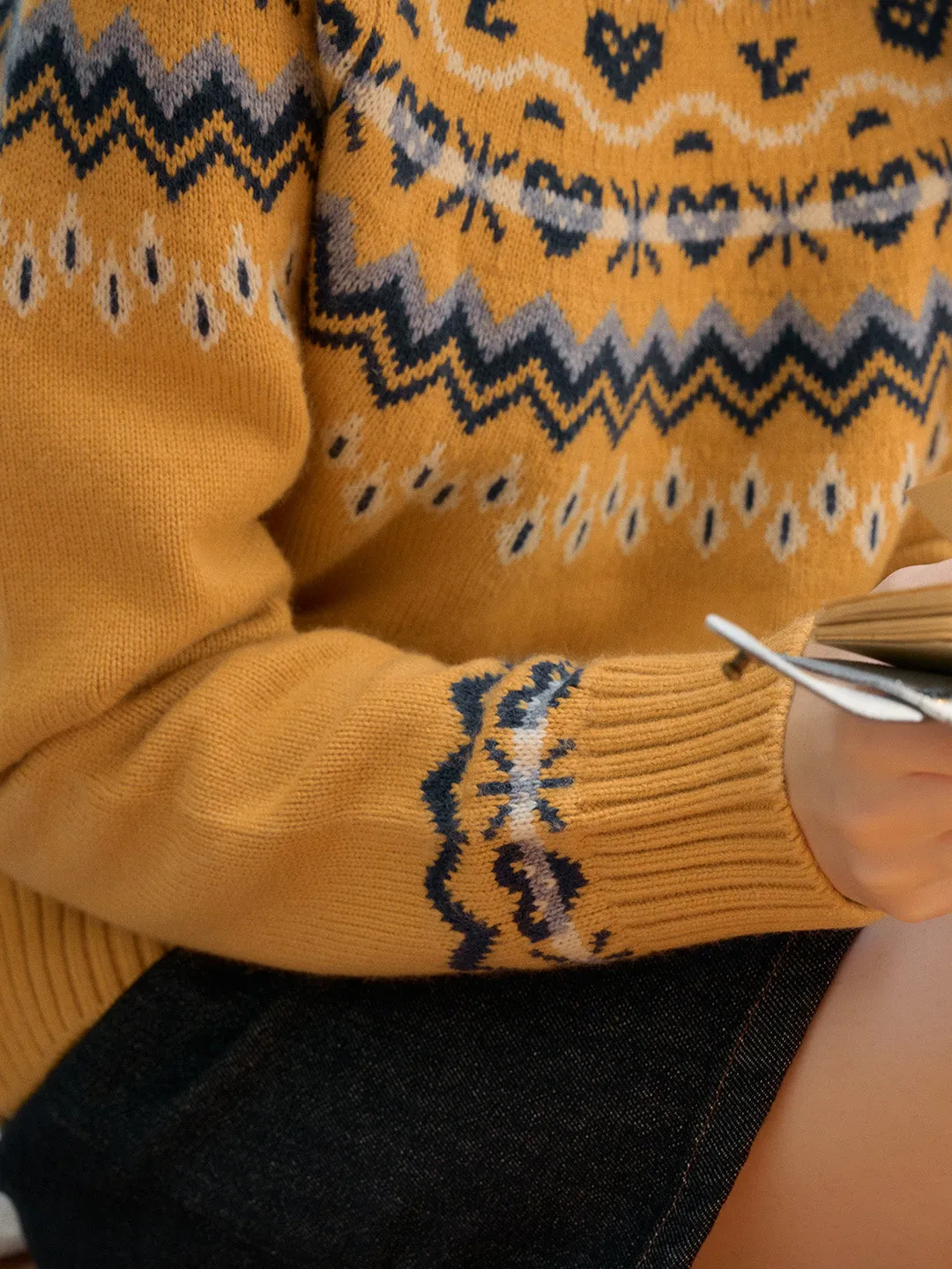 Loose cut Carly Rib Crew Neck SR Exclusive Design Jacquard Fair Isle Sweater