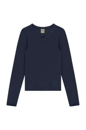 Jill Long Sleeve Tee in Navy Non Irritating Seam Finish FlexFoamInserts