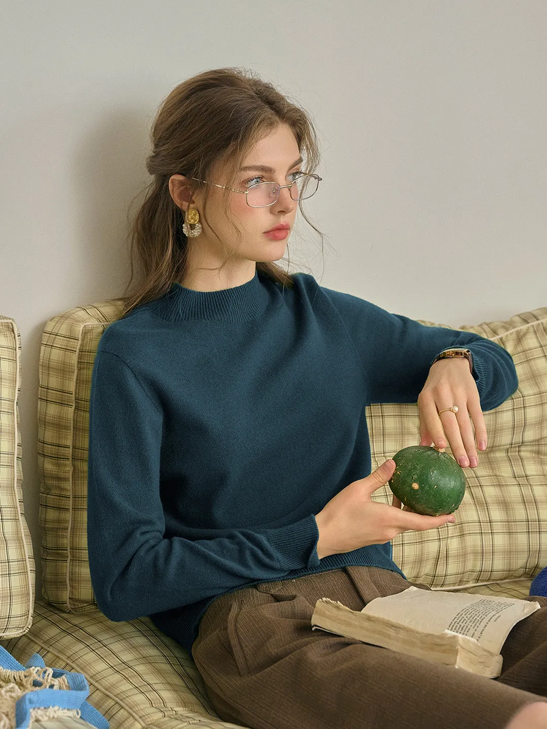 Kamari Mock Neck 100% Wool Slim Fit Knit Sweater Garment Washed