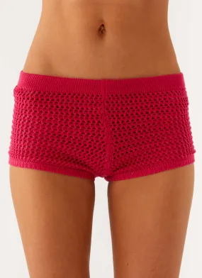 Flared bottom All weather Lukella Crochet Mini Short - Hot Pink