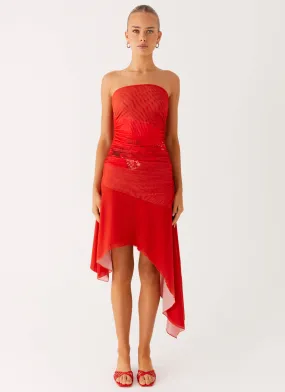 Think About It Midi Dress - Fire Red Mermaid-Hem