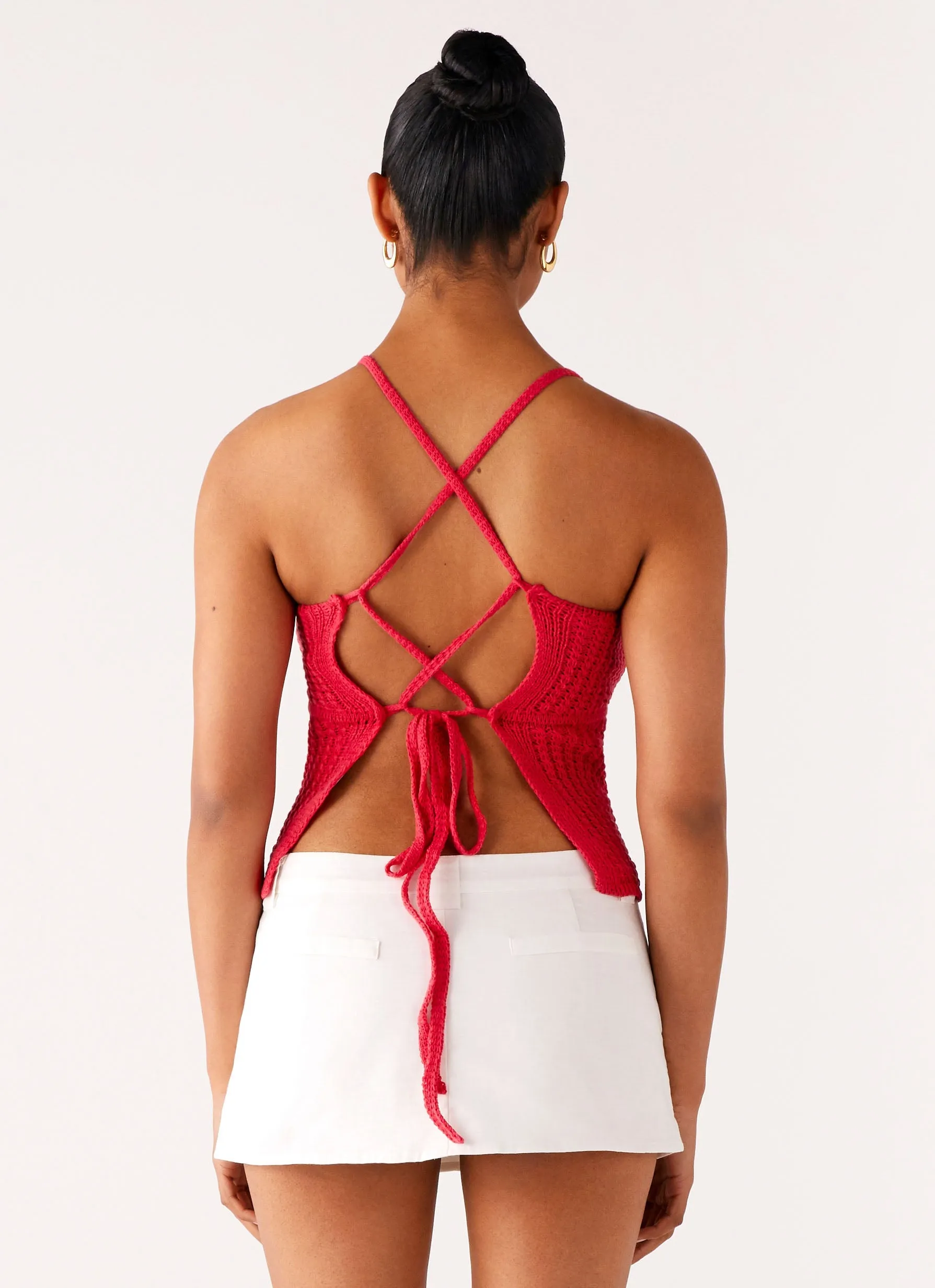 Tiare Crochet Top - Fuchsia High Visibility Trim Microfiber texture