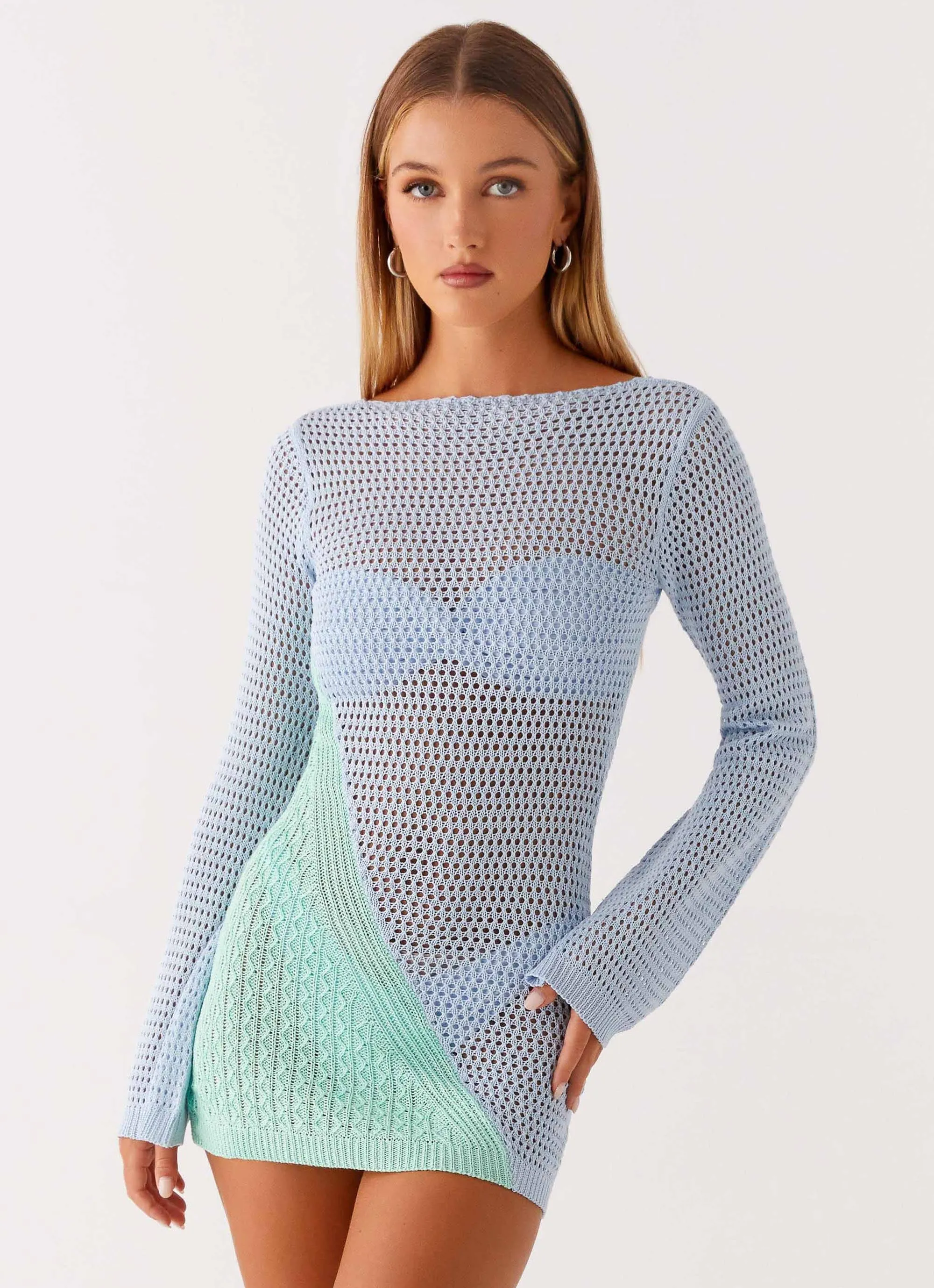 Estie Long Sleeve Crochet Mini Dress - Multi Lazy Pick