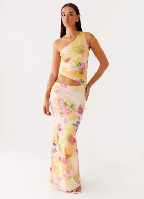 Sleek Style Contemporary Layer Seranella One Shoulder Maxi Dress - Sunburst Floral