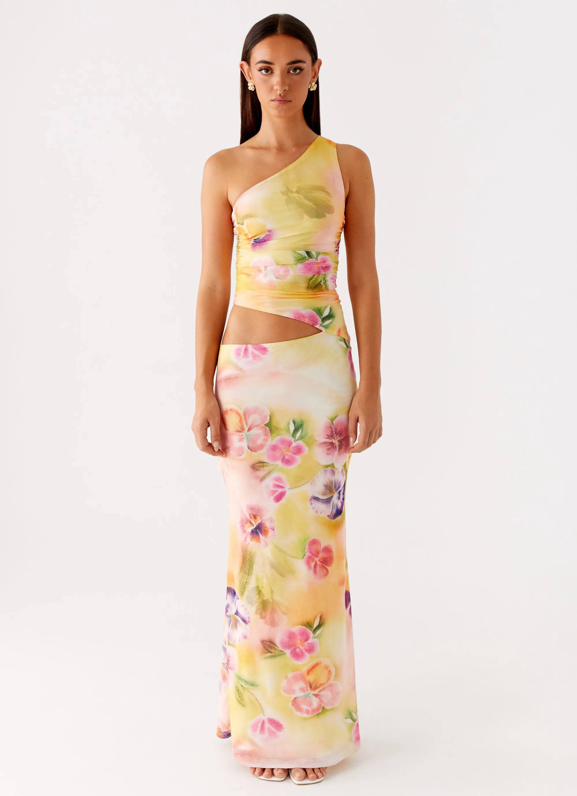 Seranella One Shoulder Maxi Dress - Sunburst Floral Chic Everyday Wear