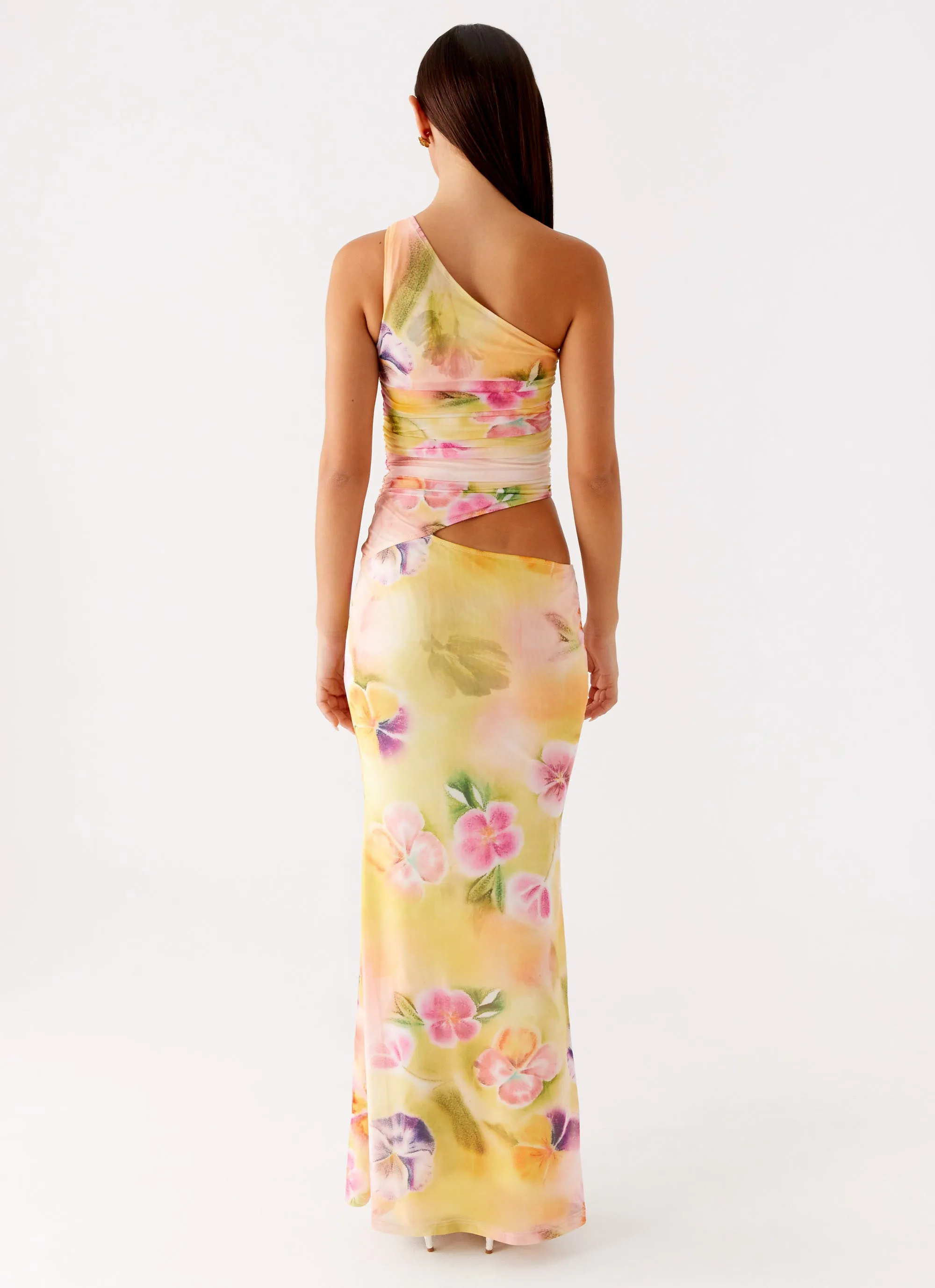 Warm Season Seranella One Shoulder Maxi Dress - Sunburst Floral