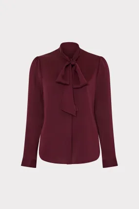 BreathableMeshInsert Tie Neck Silk Blouse