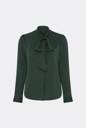 Layered Collar Structure Adaptive Waistband Tie Neck Silk Blouse