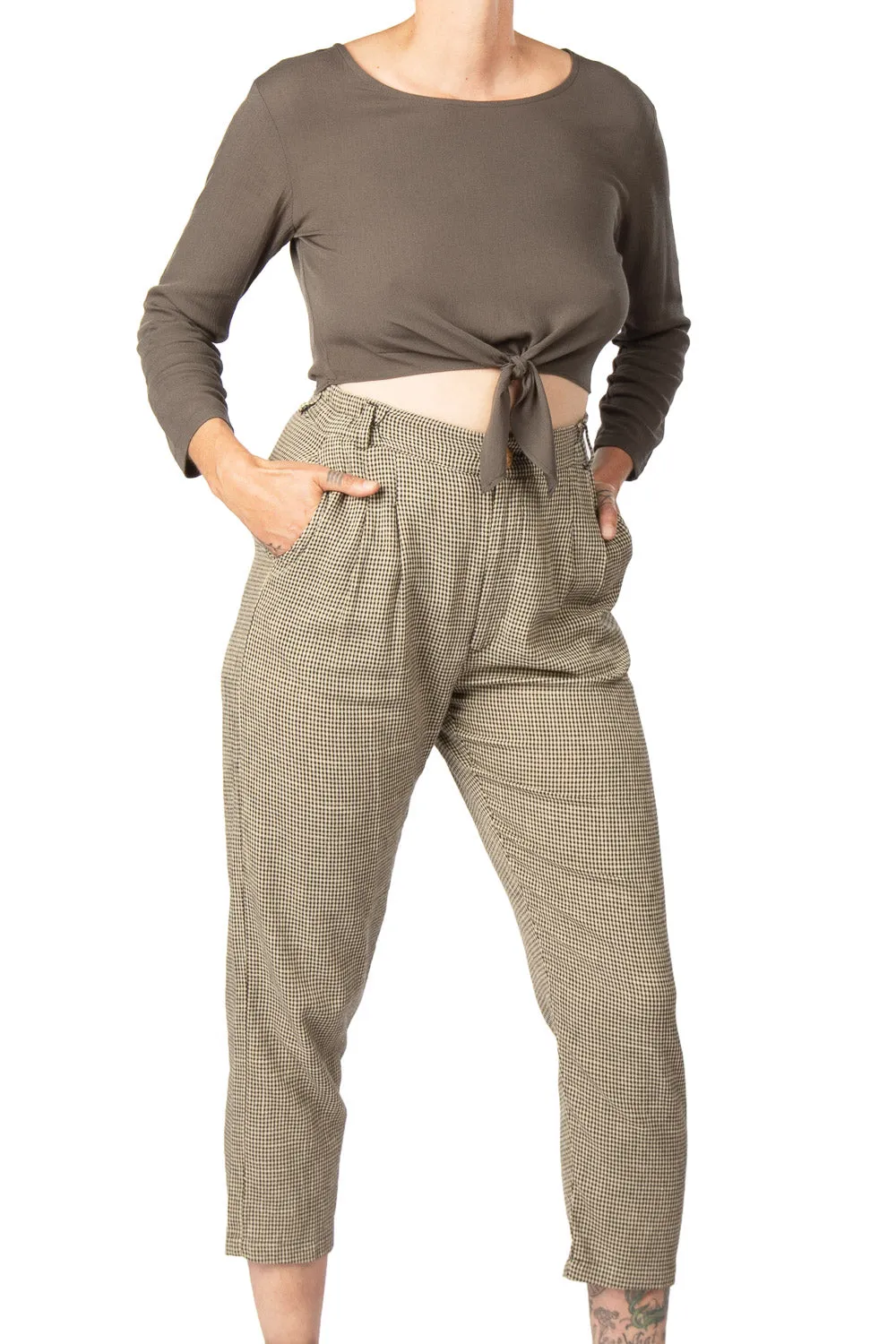 Tie Top in Forest Crepe WideNeckOpening Stain Repellent Coating