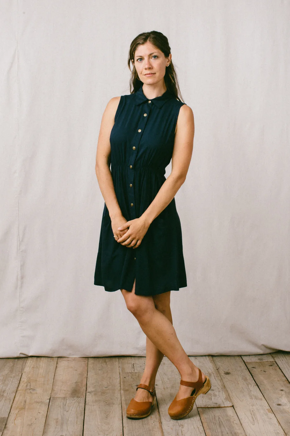 EcoFriendlyDye OdorControlTreatment Mona Dress in Navy Challis