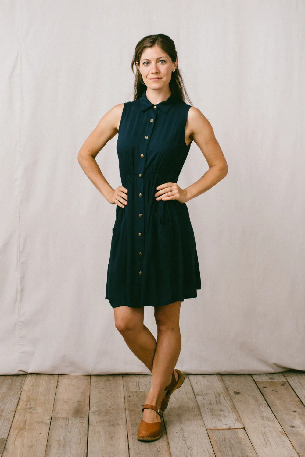 Mona Dress in Navy Challis Street Vibe Spring Garden