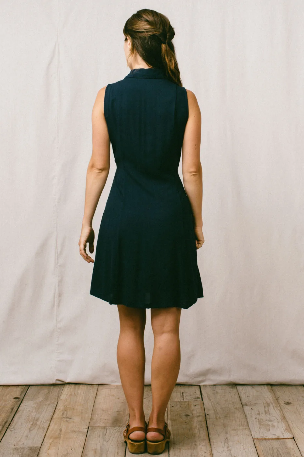Mona Dress in Navy Challis Neutral Form Invisible-Zip