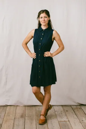 Mona Dress in Navy Challis Street Vibe Spring Garden
