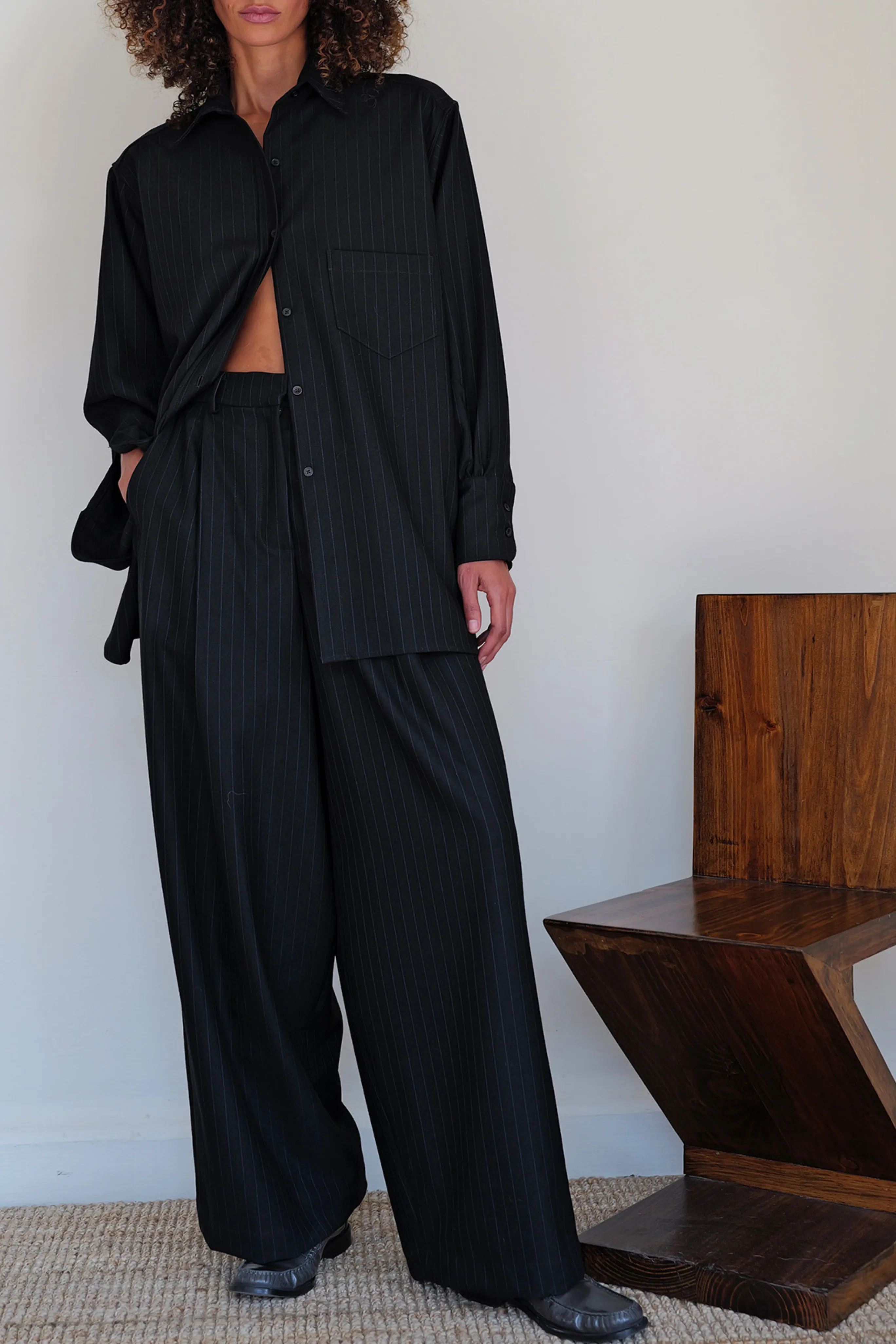 Wide Leg Pinstripe Pleated Trouser AntibacterialCoating Easy Care