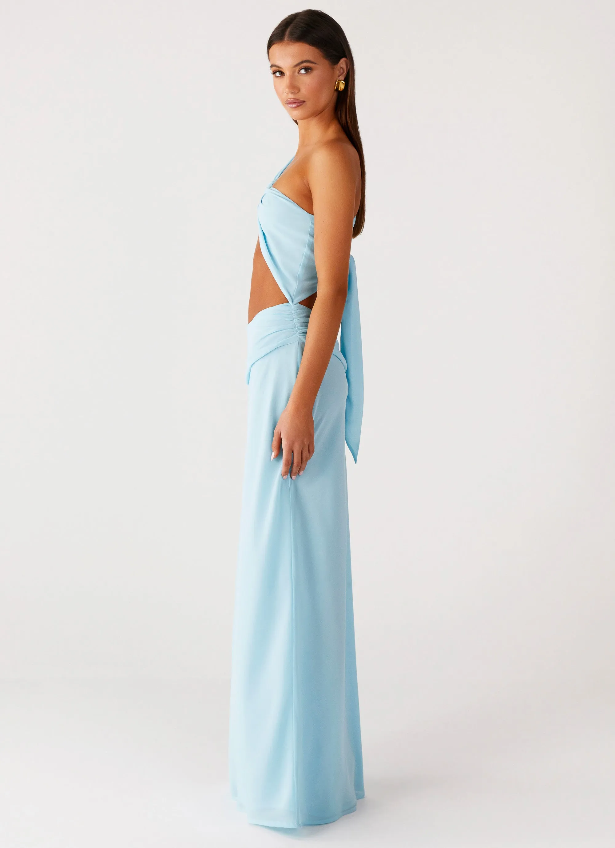 Cindelle One Shoulder Maxi Dress - Turquoise Subtle Touch Cool Texture