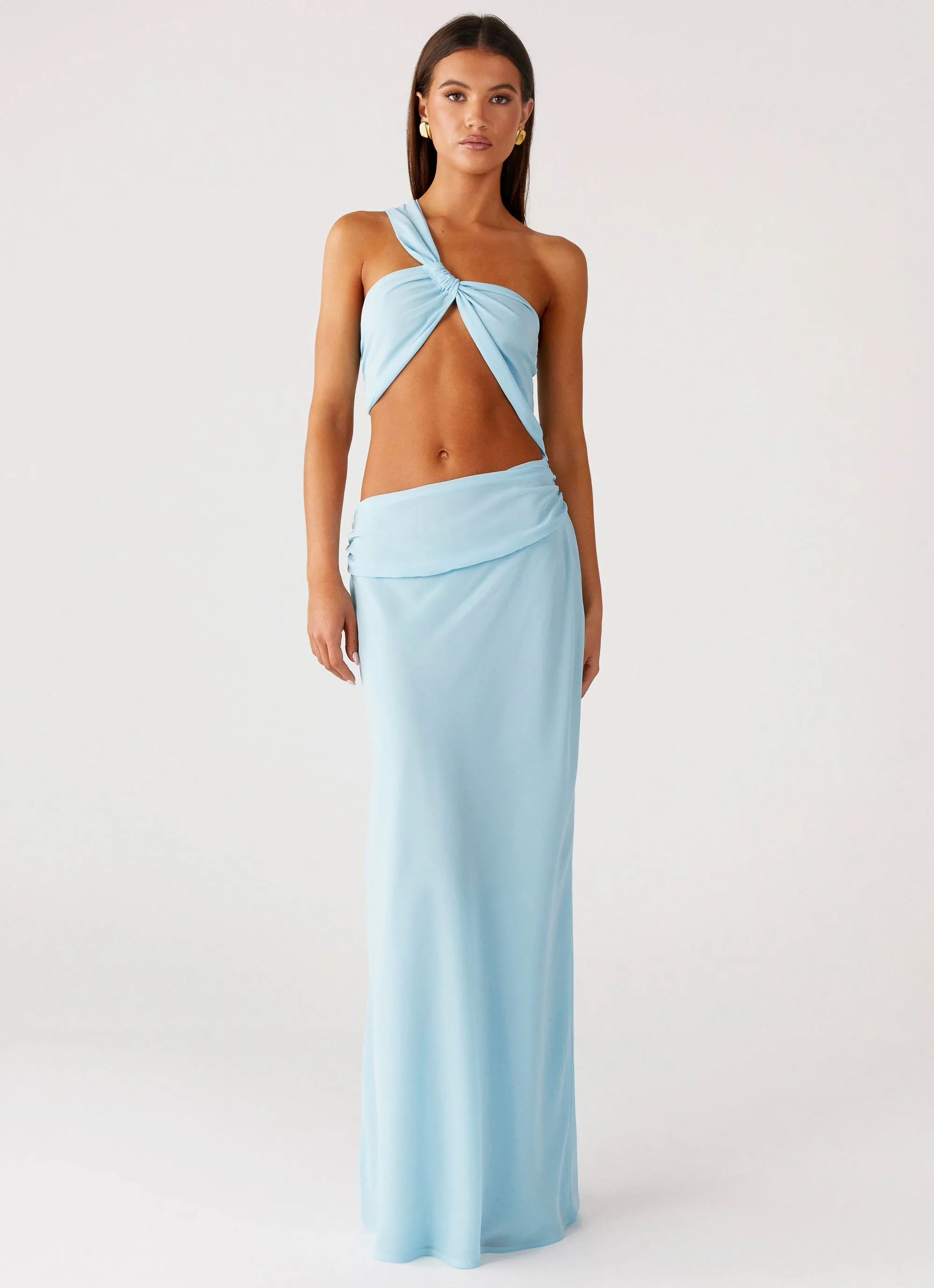 Cindelle One Shoulder Maxi Dress - Turquoise Bloom Soft Fine Texture