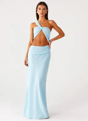 Boat-Neck Travel Ready Cindelle One Shoulder Maxi Dress - Turquoise