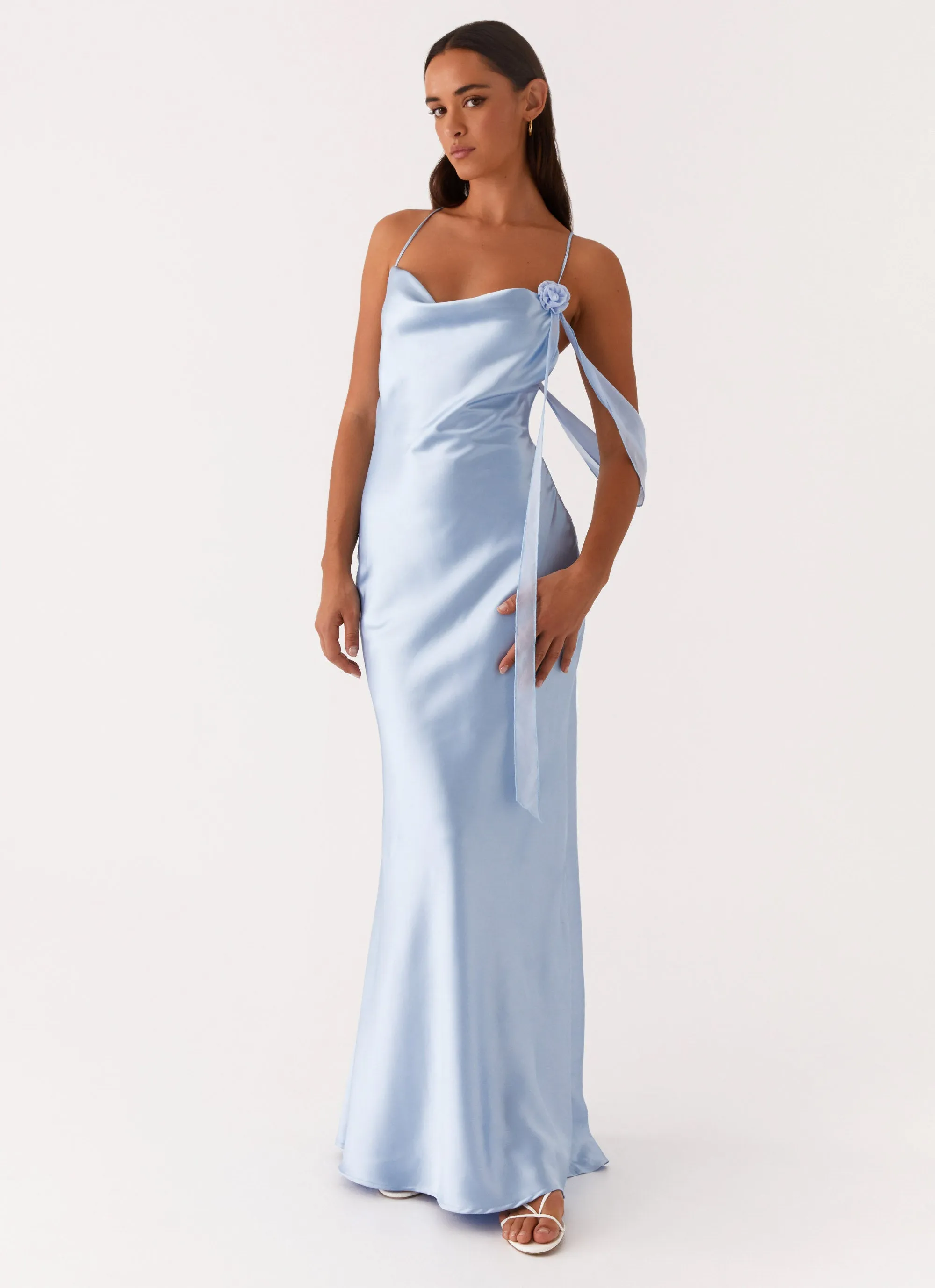 Too Sweet Satin Maxi Dress - Blue Timeless slip dress Balloon-Sleeve