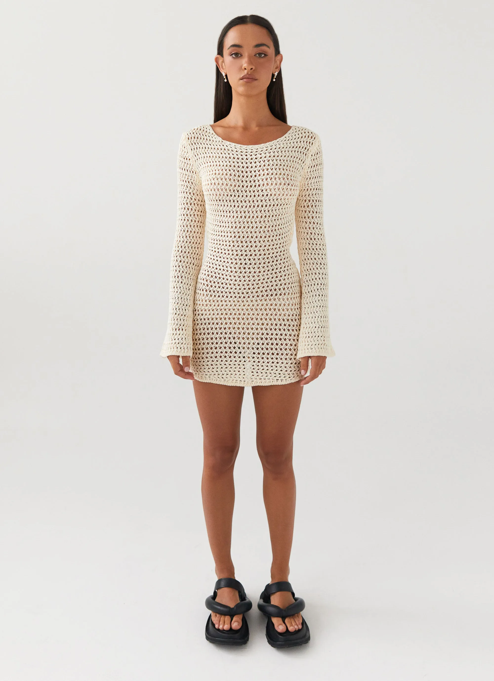 Down For The Ride Crochet Mini Dress - Ivory Relaxed Style Mix Texture