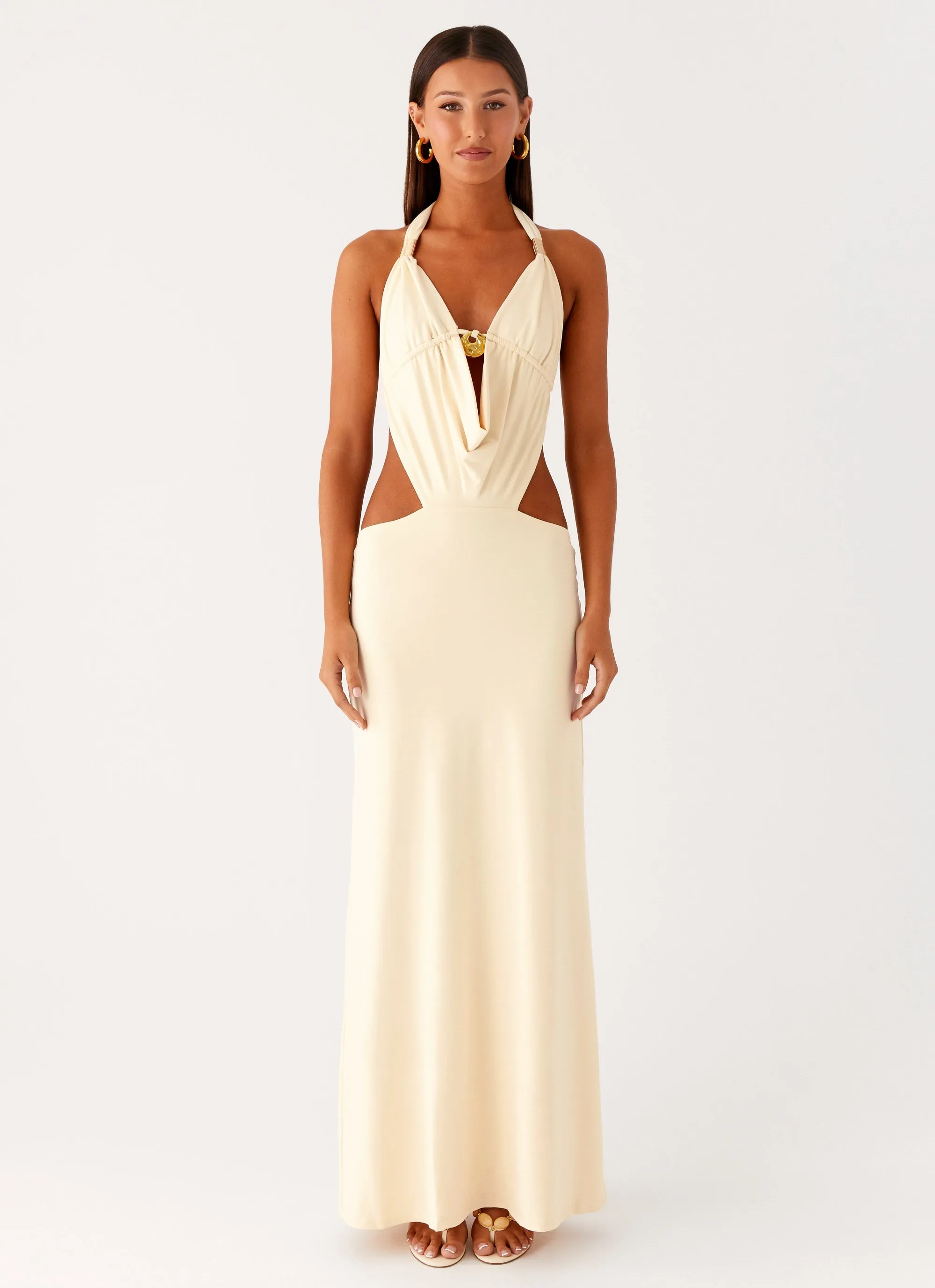 Square Neck Torina Halter Maxi Dress - Lemon