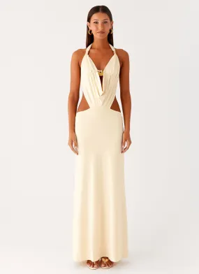 Cozy Layering Soft Fashion Torina Halter Maxi Dress - Lemon