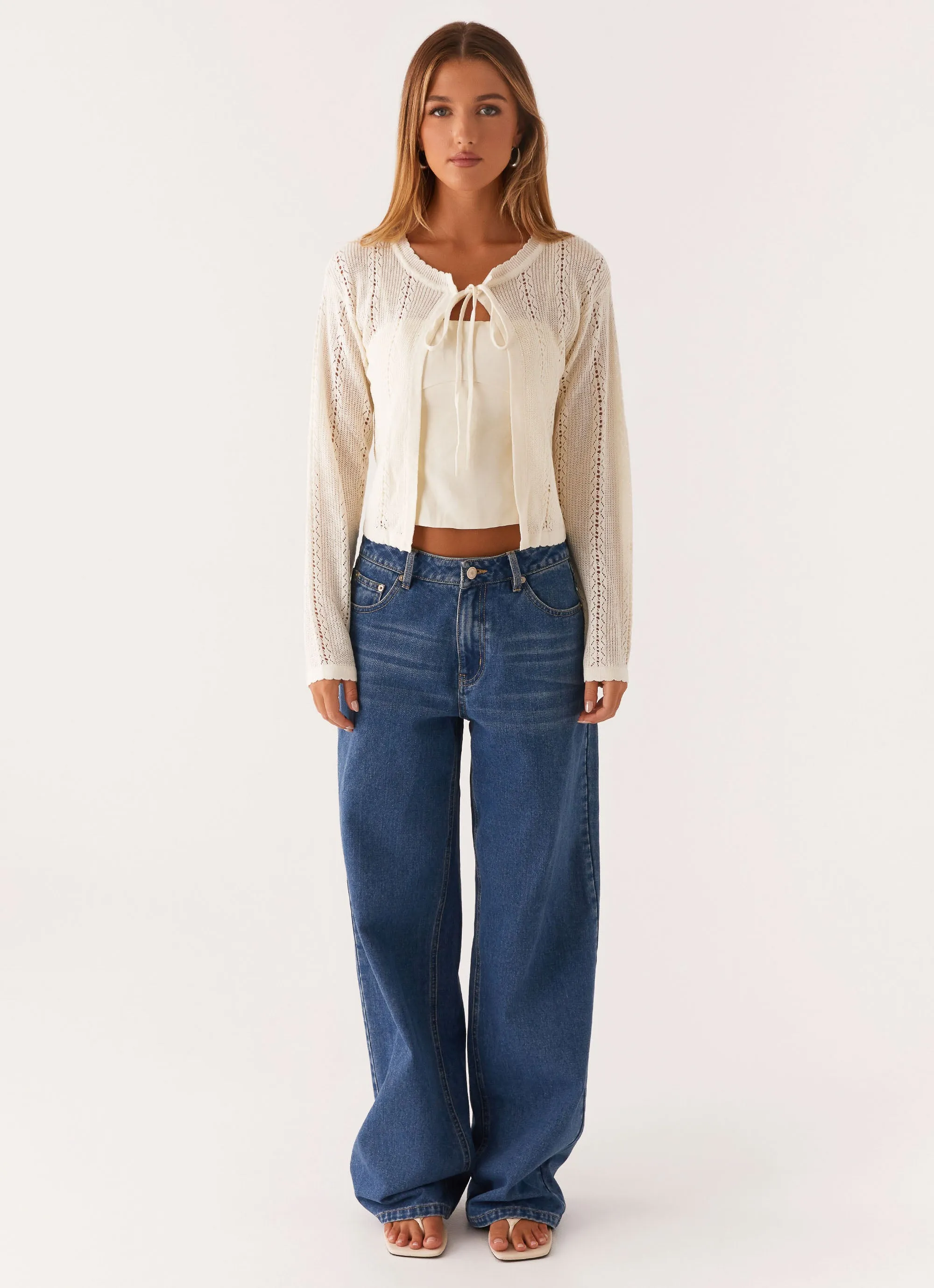 Lightweight Material Flexible Articulated Elbows Tough Love Knit Cardigan - White