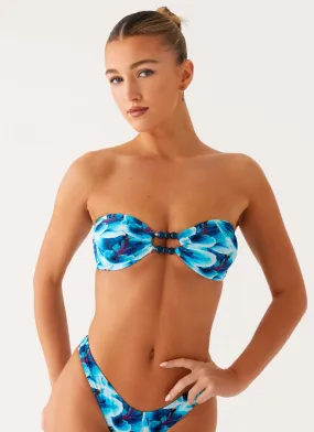 Beach Bound Strapless Bikini Top - Turquoise Floral Daily Swim Anti Fade Dye