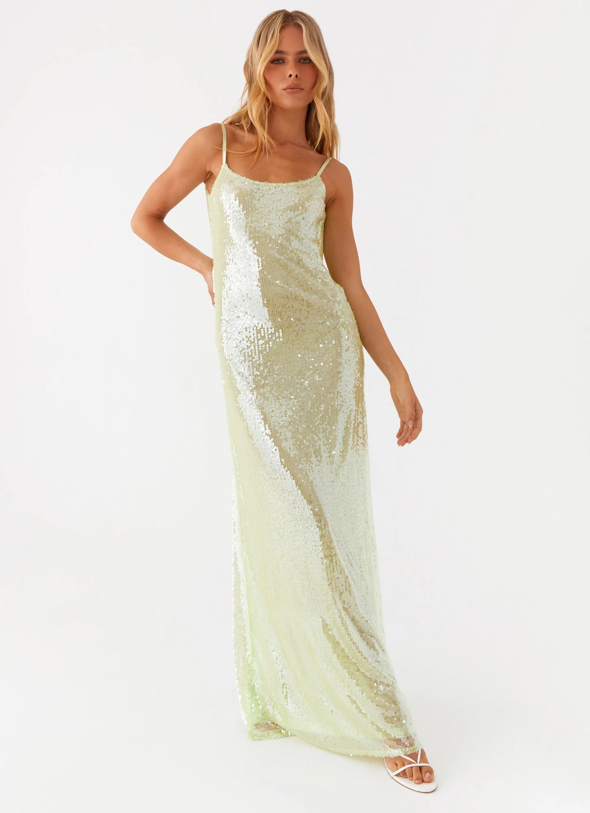 Higher Level Sequin Maxi Dress - Mint Brunch Glow