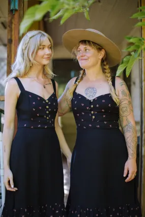 Gemma Dress in Black and Floral Sunset Glow