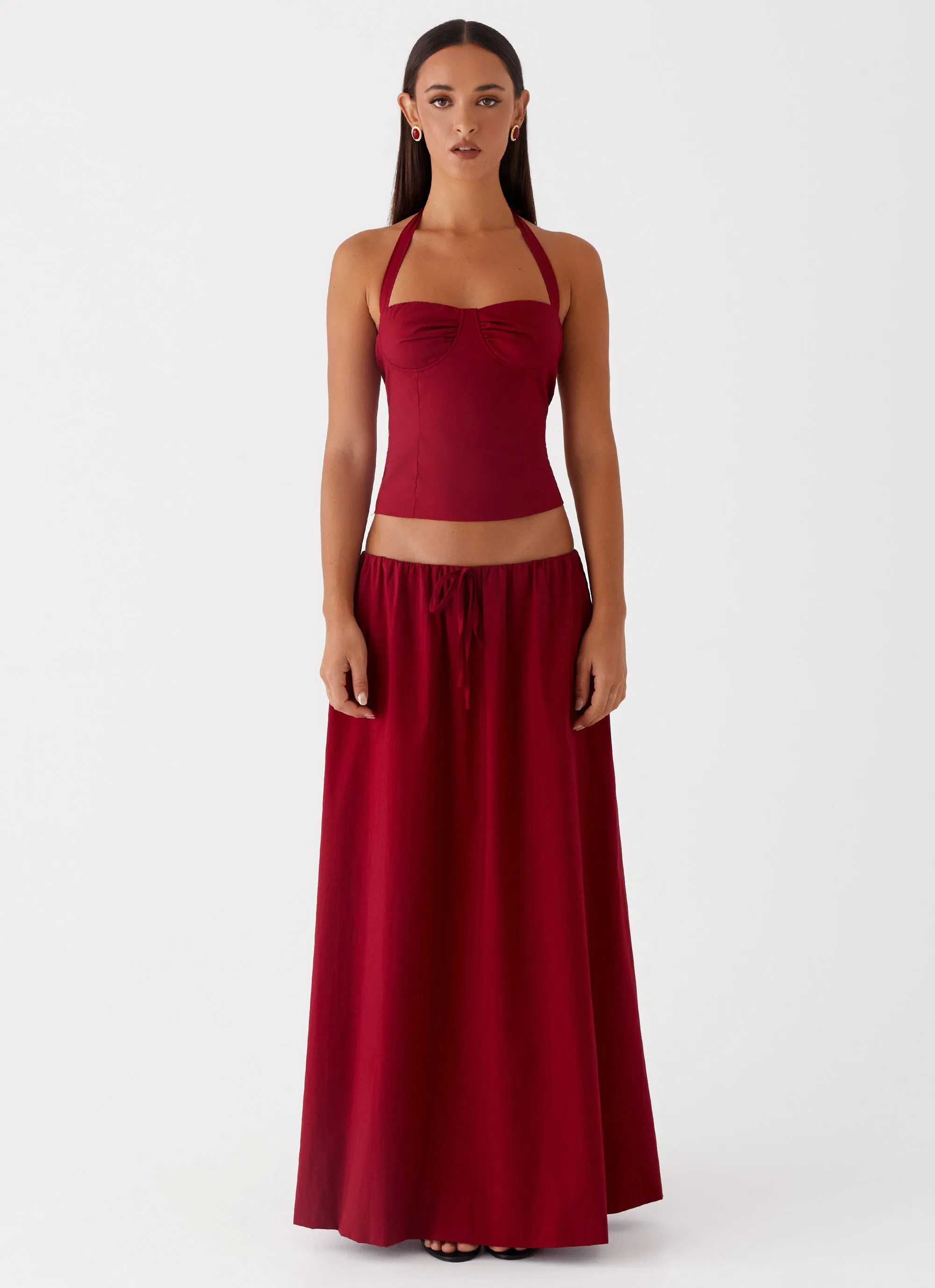 Cheryl Maxi Skirt - Cherry Red Breathable Lining