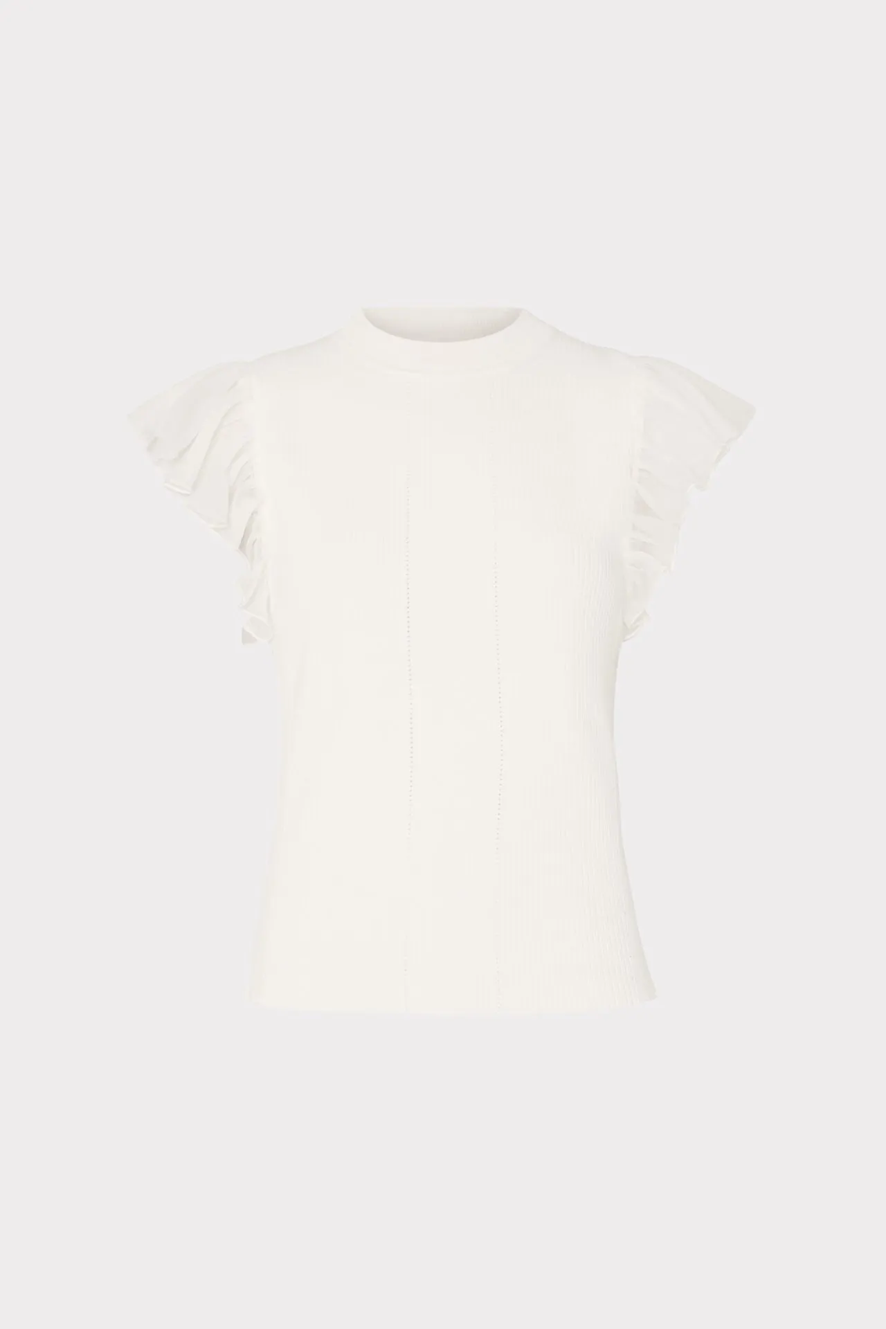 Chiffon Flutter Sleeve Knit Top Double Stitched Hems Drop Shoulder Cut