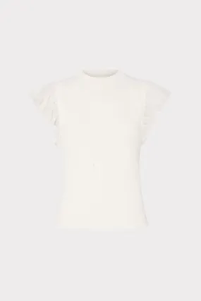 Chiffon Flutter Sleeve Knit Top Double Stitched Hems Drop Shoulder Cut