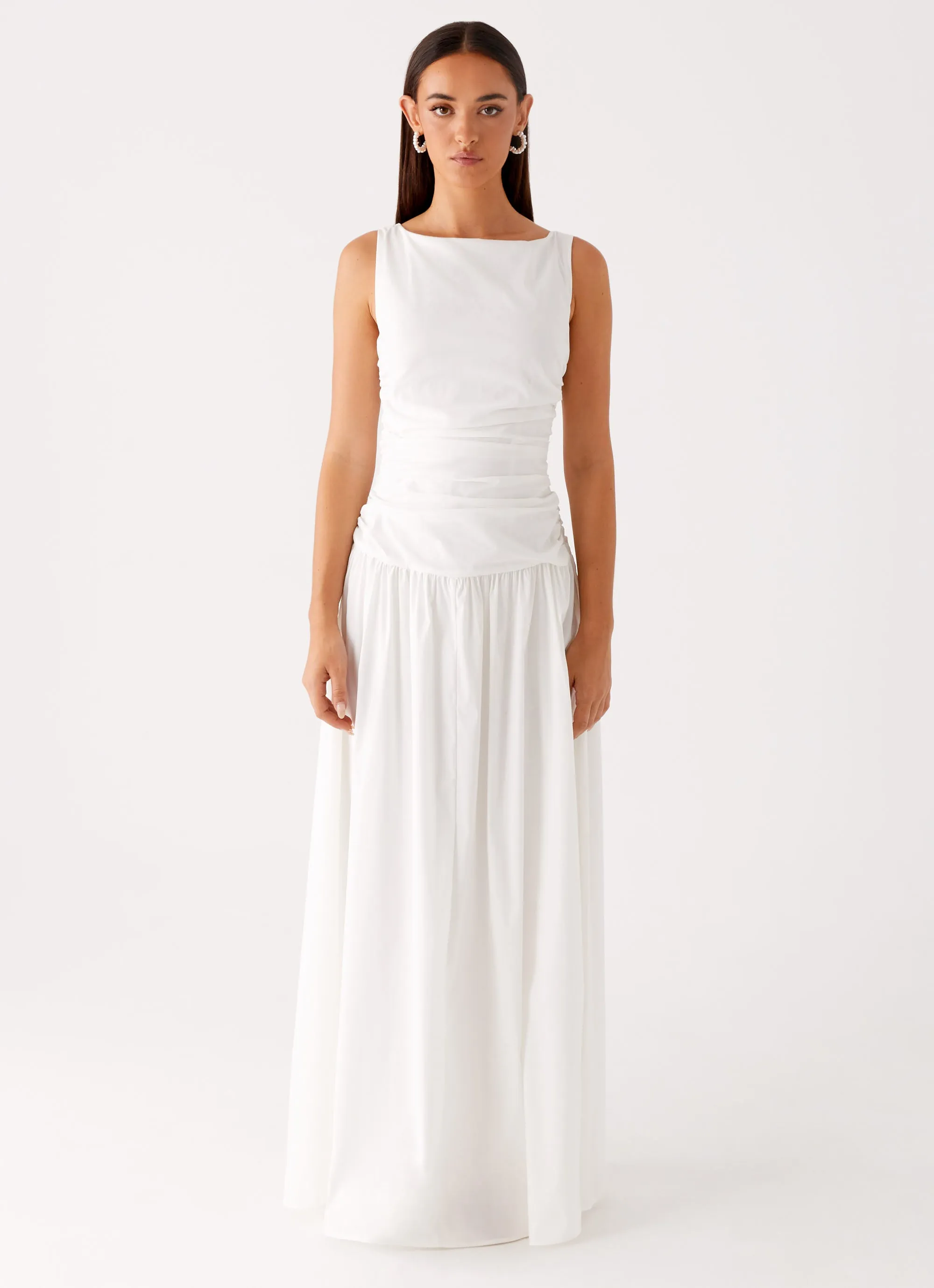 Carmel High Neck Maxi Dress - White Lounge Moment
