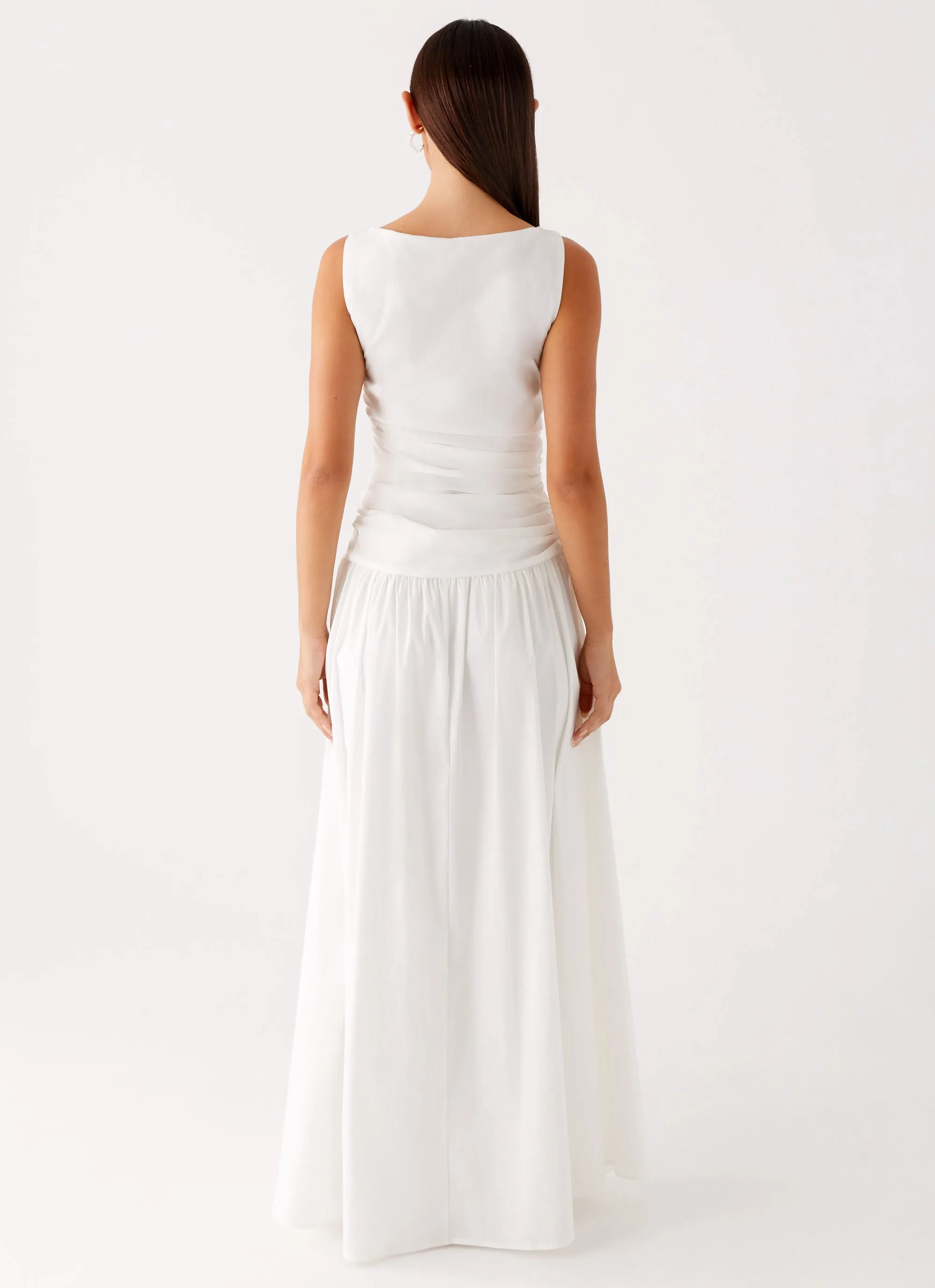 Beadwork Carmel High Neck Maxi Dress - White