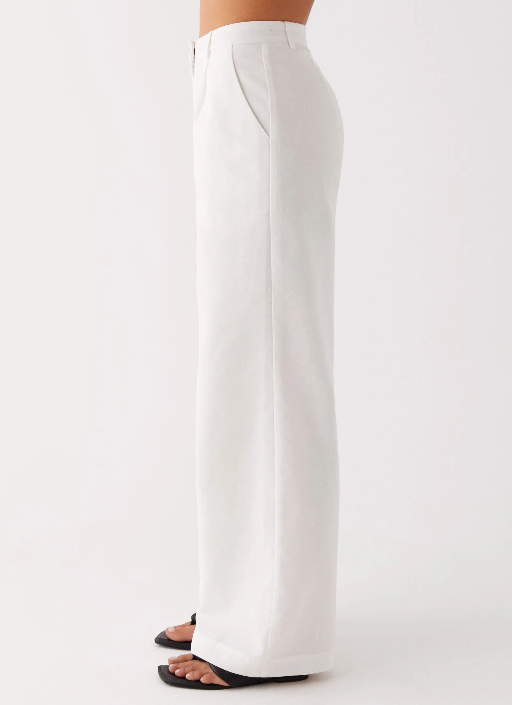Anti Pilling Treatment Heatwave Linen Wide Leg Pants - White