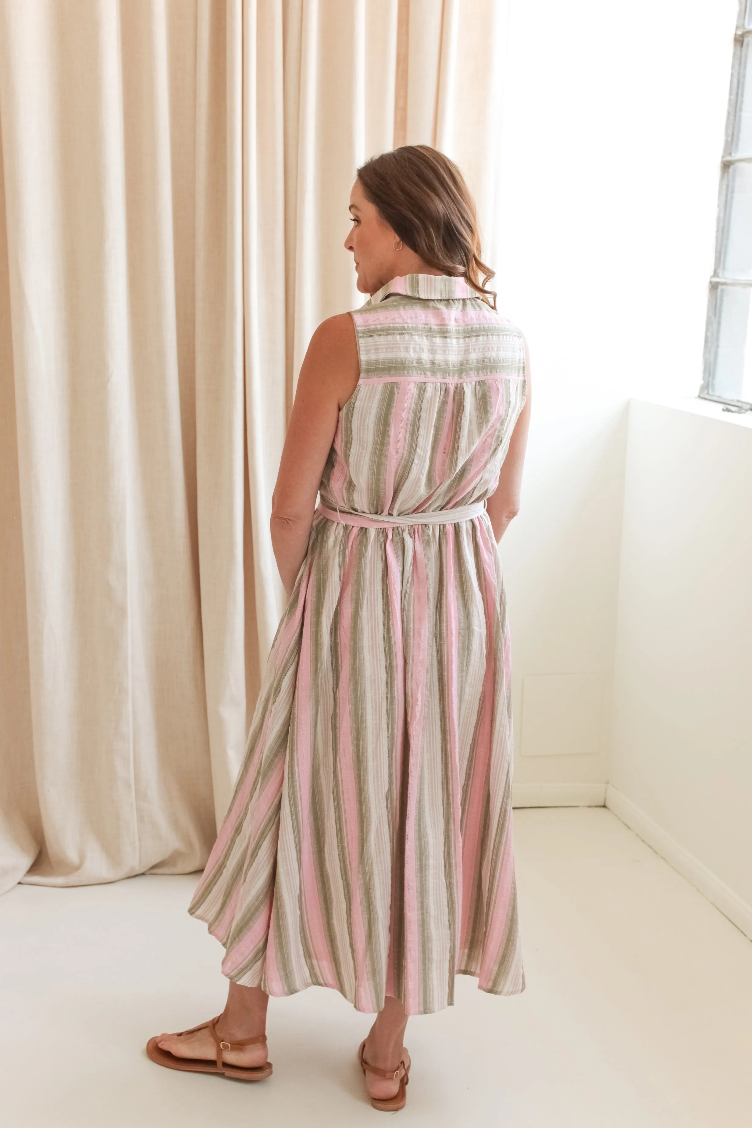 Brynlee Pink Stripe Midi Dress Work Ease