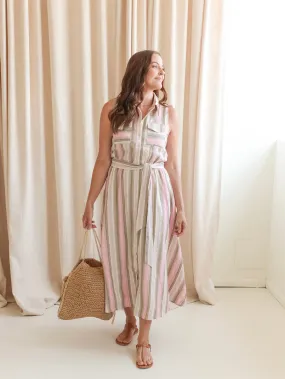 Perfect For Any Occasion Halter-Neck Brynlee Pink Stripe Midi Dress