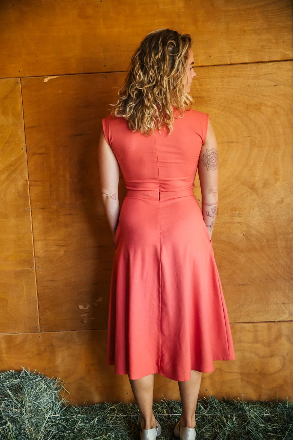 Xena Dress in Coral Linen Seasonal piece