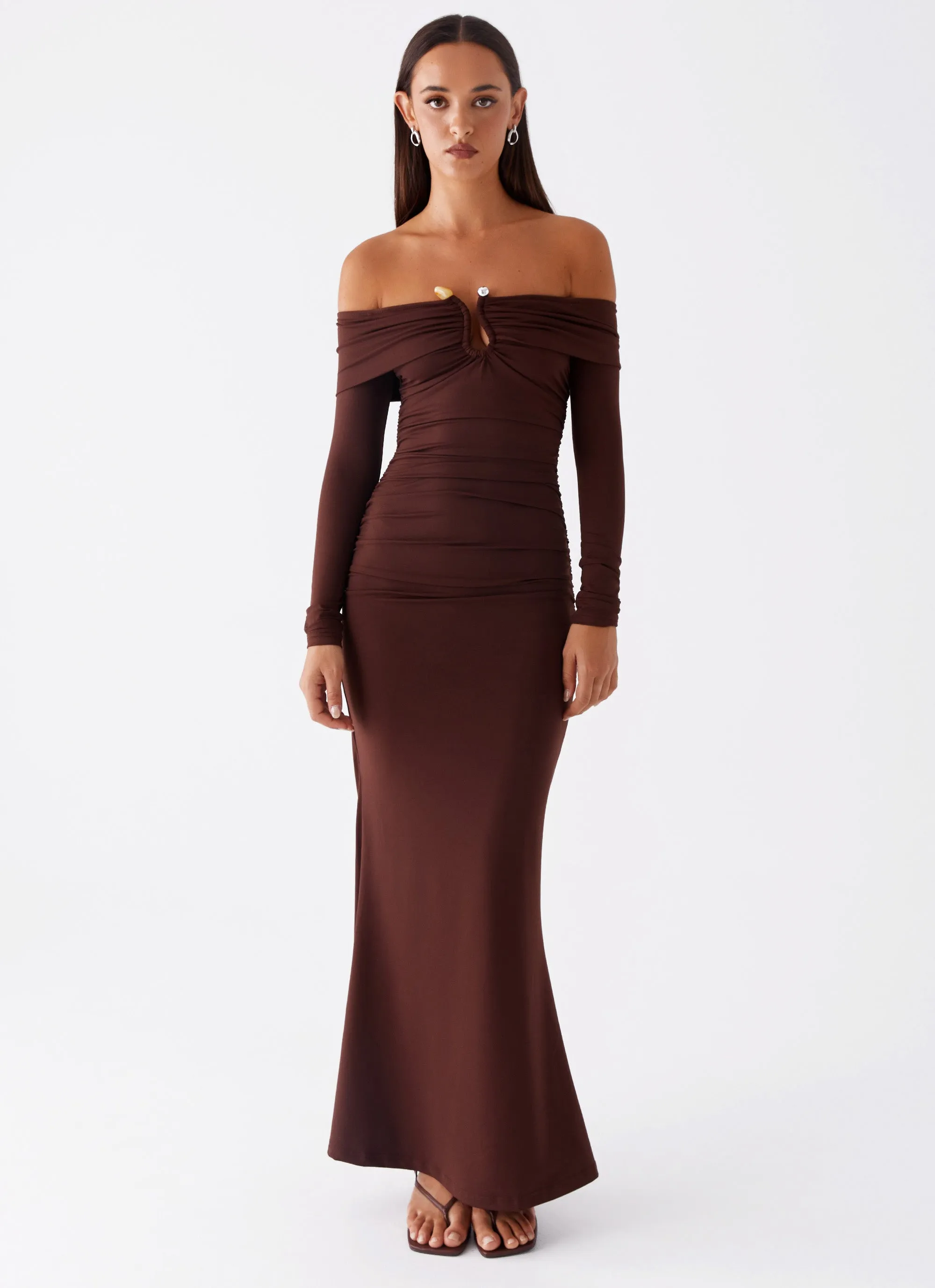 Rudy Long Sleeve Maxi Dress - Chocolate Balloon-Sleeve Chill Piece