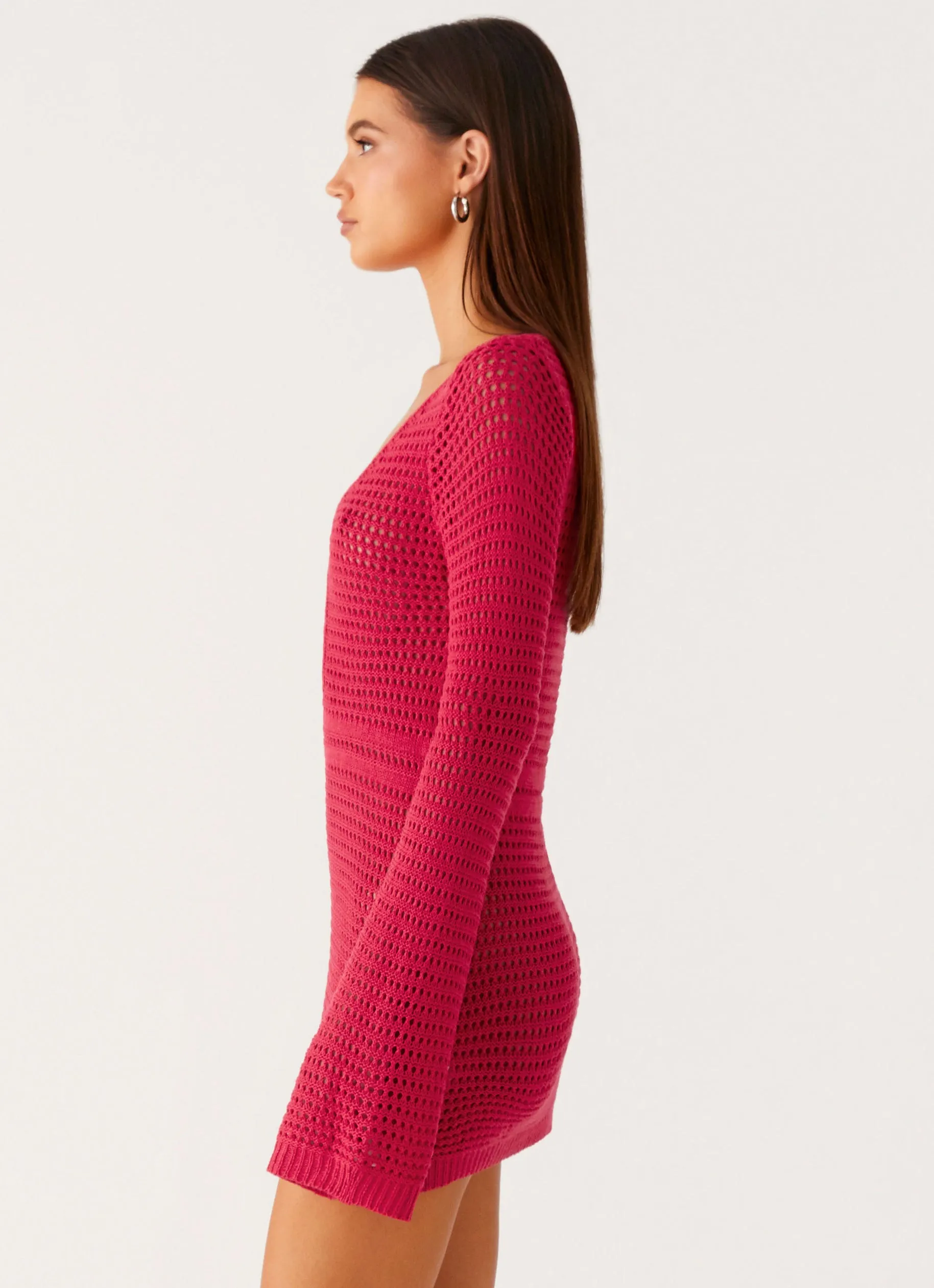 Comfy Fit Cozy Feel Sunriser Crochet Mini Dress - Pink