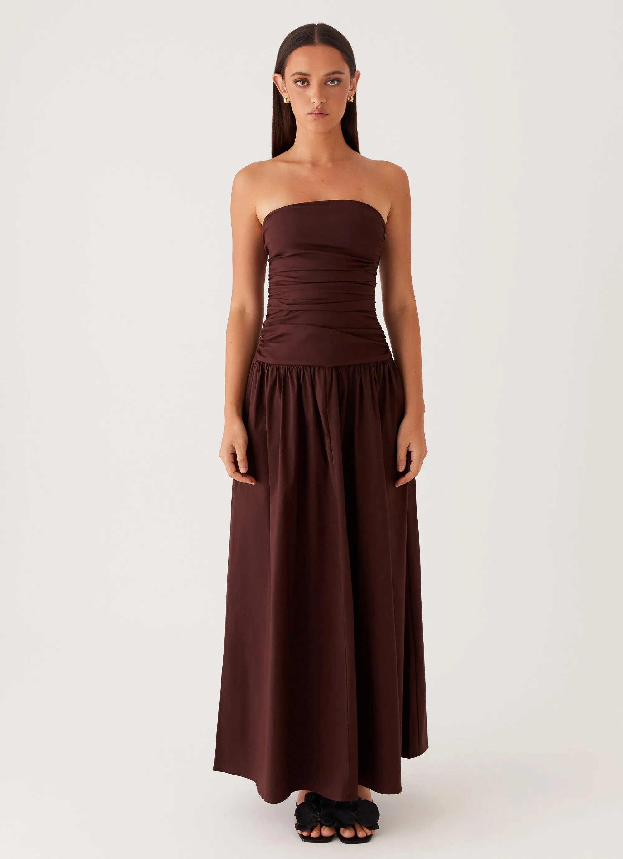 Carmel Maxi Dress - Brown V-Neck Office Ease