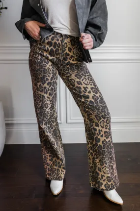 Vibrant Leopard Wide Leg Jeans Casual Office Move Freely
