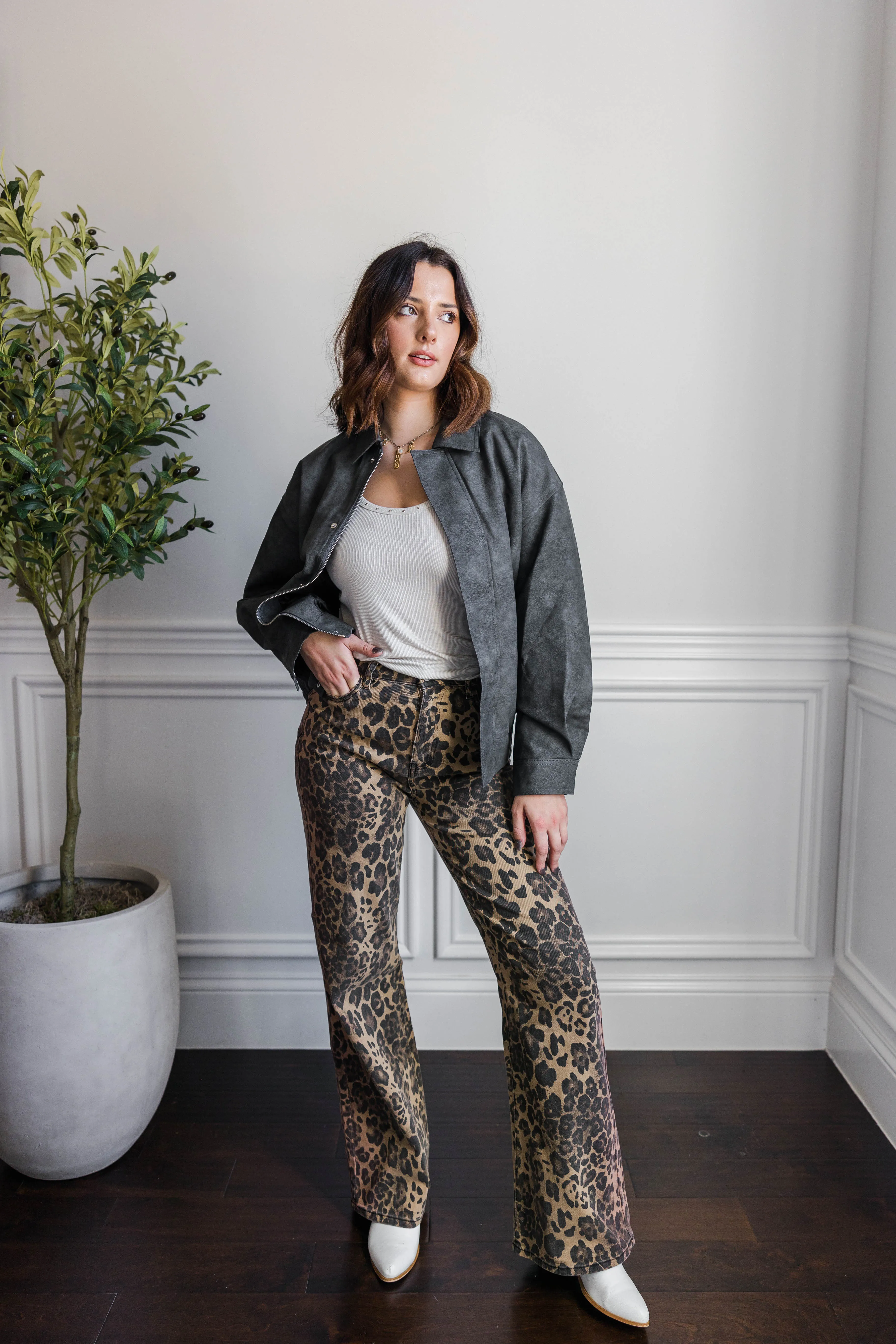 No Iron Vibrant Leopard Wide Leg Jeans