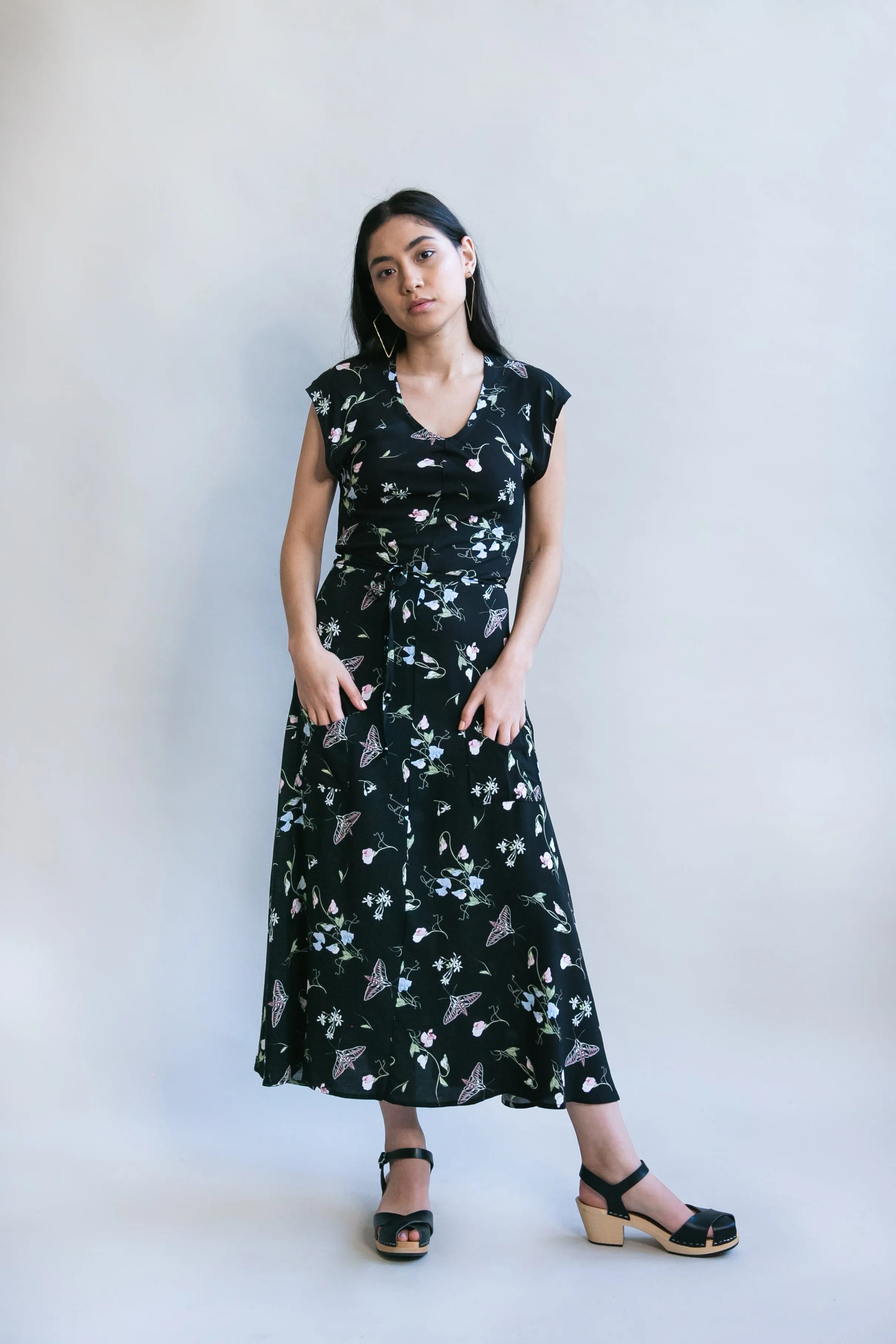 Urban Chic Belted Bias Dress in Sweet Pea Challis