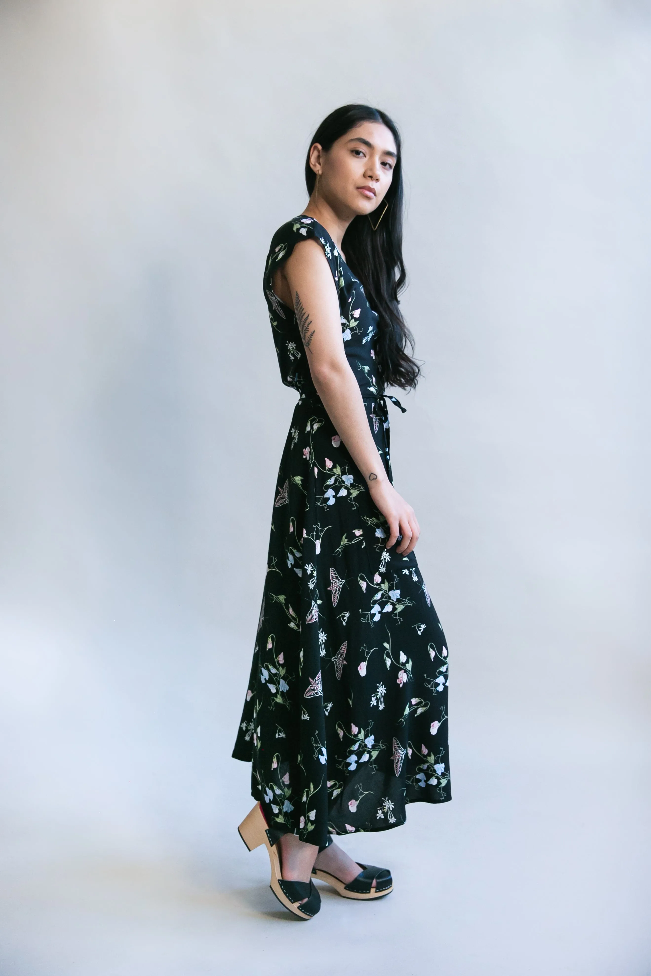 Belted Bias Dress in Sweet Pea Challis Elegant Wear Ceremony Ready