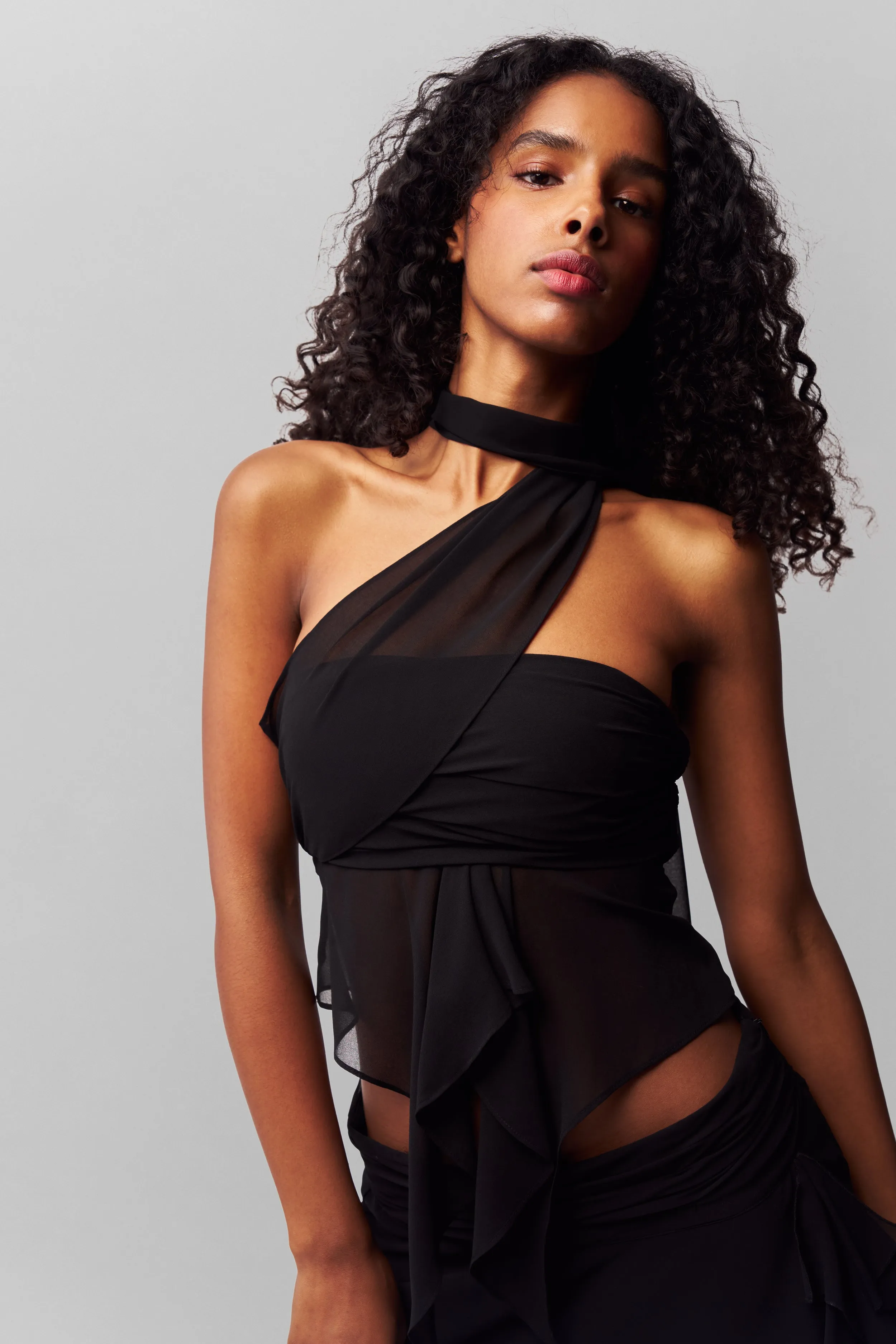 Wear Resistant Edge Chiffon Wrap Around Top